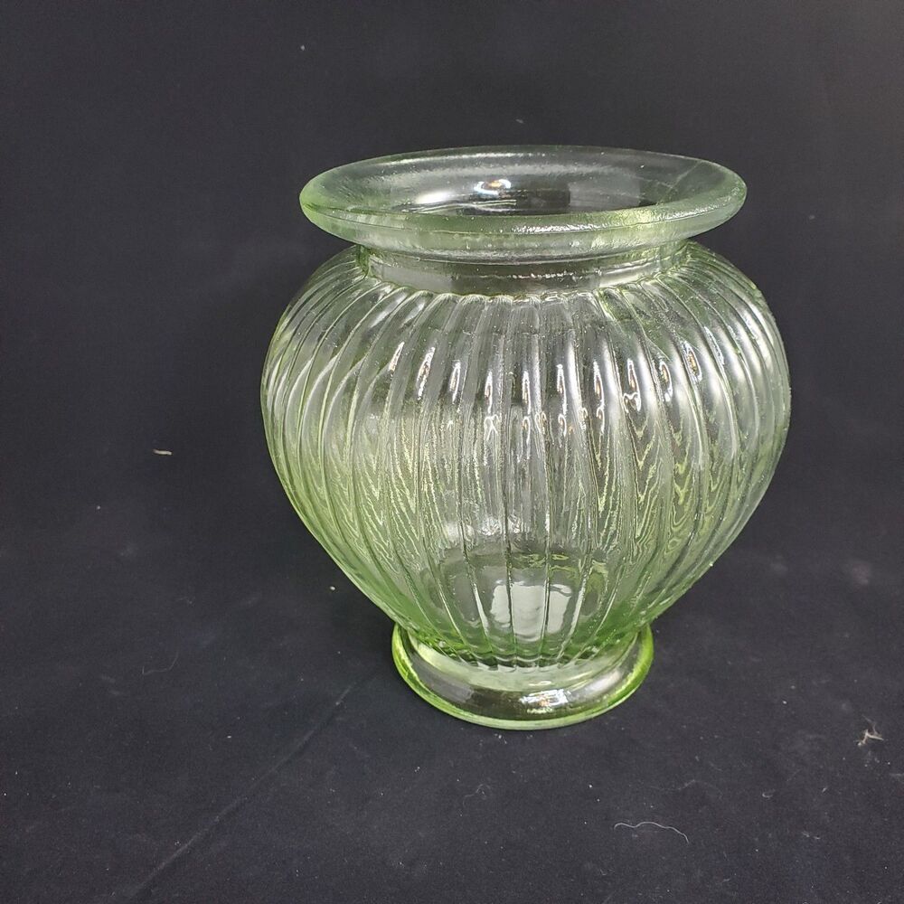 Vintage Green Tinted Glass Vase 6 Inch H - Raspberry Shape